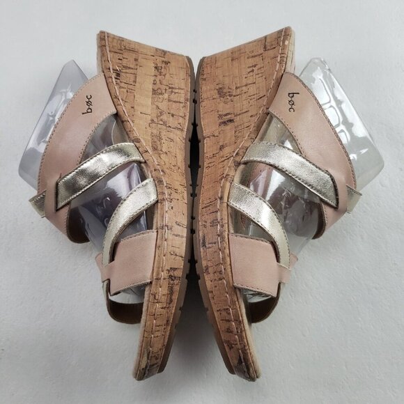 Born BOC Cork Wedge Sandal Womens 9 Brown Leather Open Toe Strappy Slip On - Picture 6 of 13